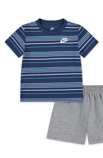 Nike Stripe T-shirt & French Terry Shorts Set In Gray