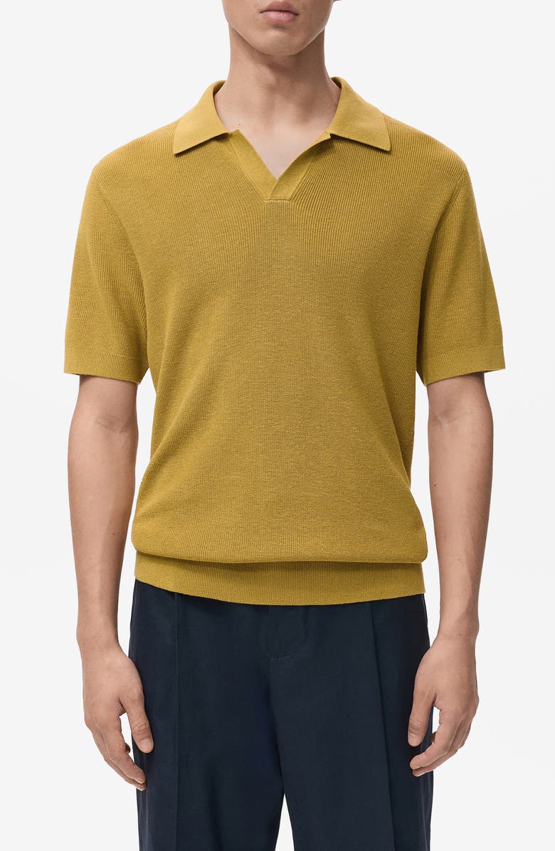 MANGO Structured Knit Polo, Main, color, Curry