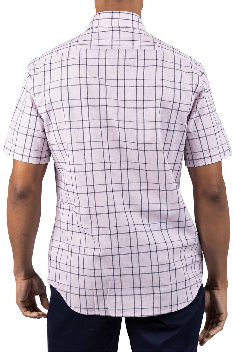 Large Check Yarn Dyed Short Sleeve Linen & Cotton Blend Button-Up Shirt, Alternate, color, PINK