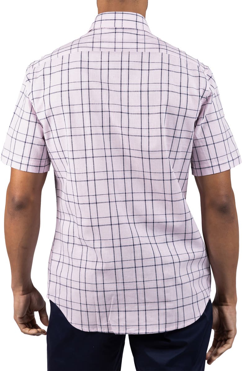 TailorByrd Large Check Yarn Dyed Short Sleeve Linen & Cotton Blend Button-Up Shirt, Alternate, color, Pink