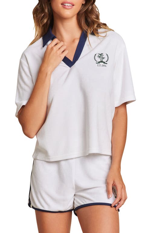 Shop Barefoot Dreams Cozyterry® Lounge Polo In Sea Salt/marine