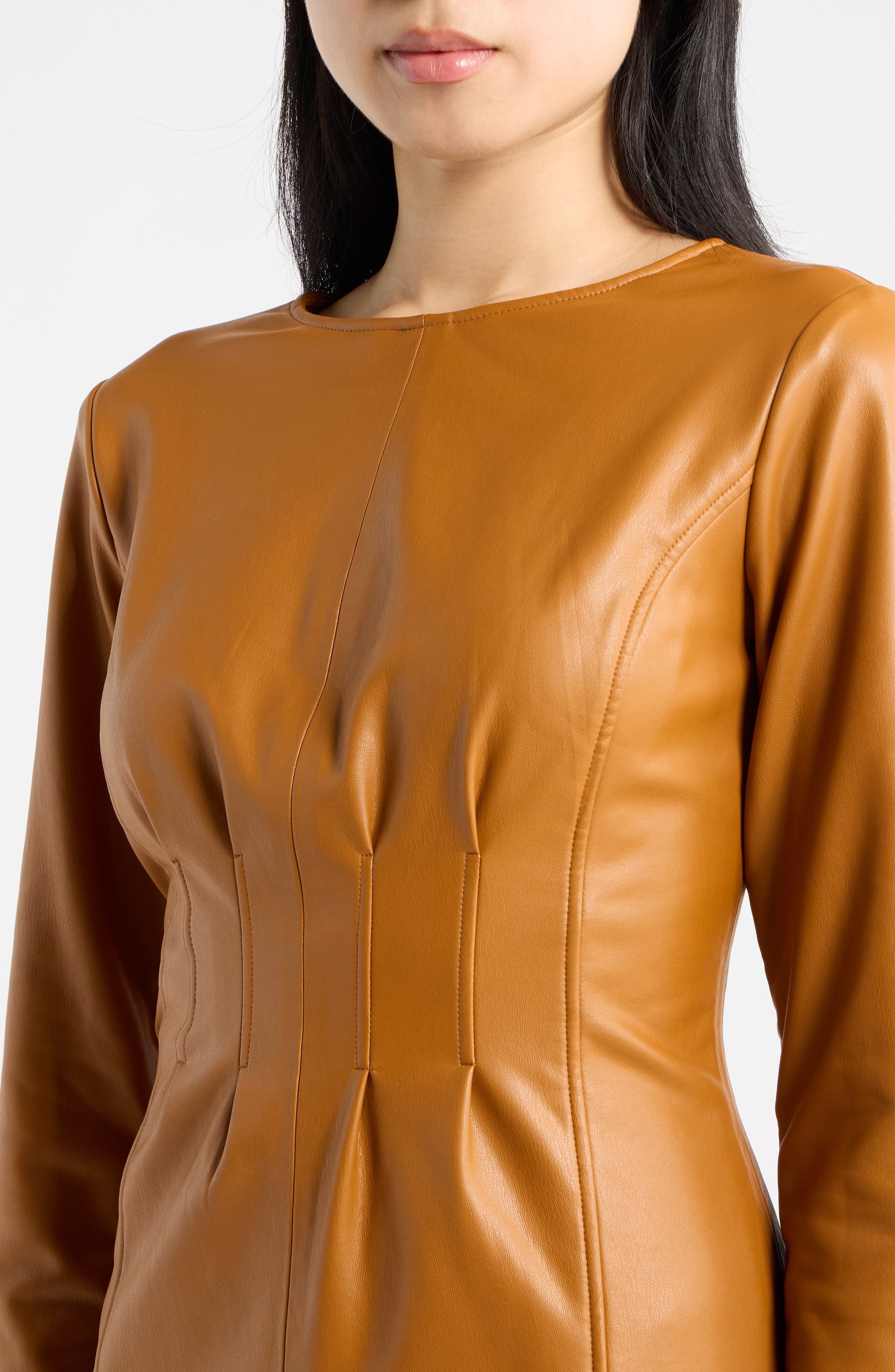 Anne Klein Pleated Waist Faux Leather Sheath Dress (Women) | Nordstrom