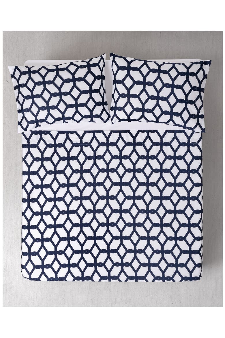 Chain Link Print Cotton Sateen Sheet Set, Alternate, color, NAVY