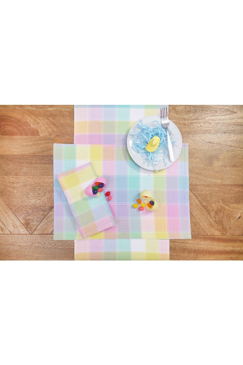 Hana Color Block Plaid Table Runner 13" x 72", Alternate, color, Pink