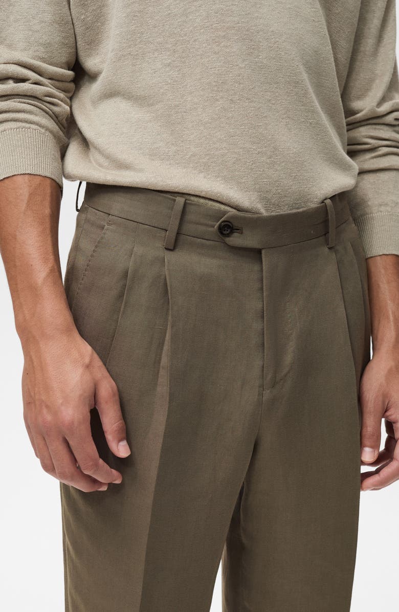 MANGO Slim Fit Pleat Linen Blend Dress Pants, Alternate, color, Mink Grey