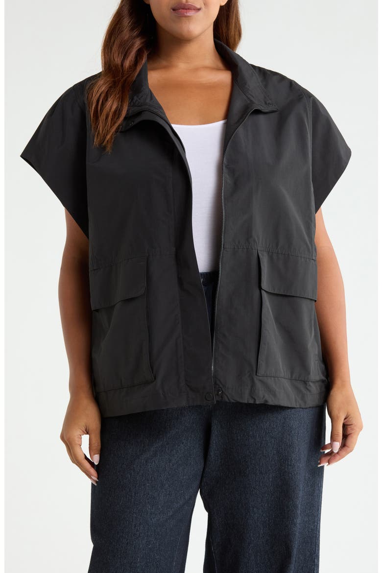 Stand Collar Organic Cotton & Recycled Nylon Vest, Main, color, BLACK