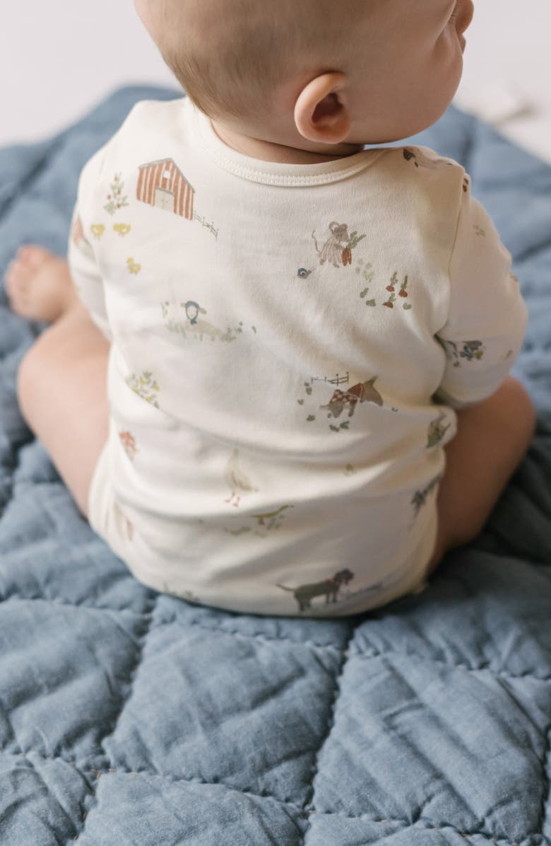 Pehr Lap Shoulder Print Long Sleeve Organic Cotton Bodysuit, Alternate, color, On The Farm