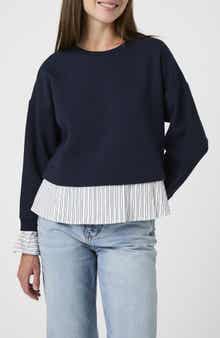 Cotton Crewneck Mixed Media Sweater