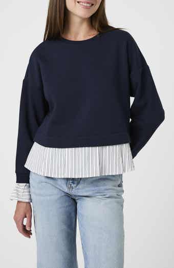 Cotton Crewneck Mixed Media Sweater