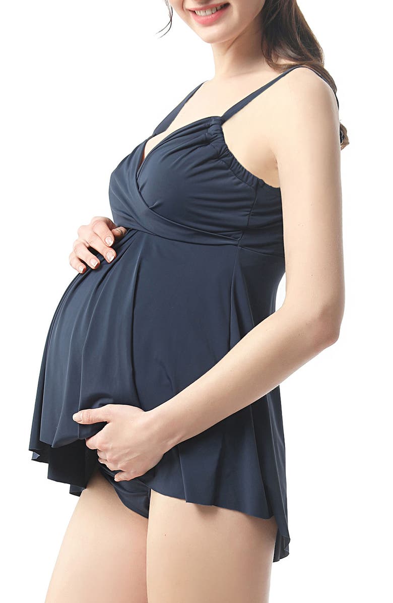 Kimi and Kai Ariana Ruched Overlay One-Piece Maternity Swimsuit, Alternate, color, 