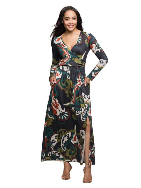 Paisley Print Long Sleeve Wrap Maxi Dress