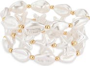NATASHA Set of 3 Pearly Shell & Starfish Beaded Stretch Bracelets