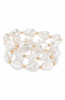 NATASHA Set of 3 Pearly Shell & Starfish Beaded Stretch Bracelets