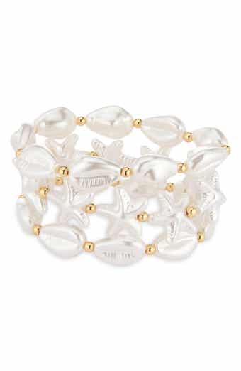 NATASHA Set of 3 Pearly Shell & Starfish Beaded Stretch Bracelets