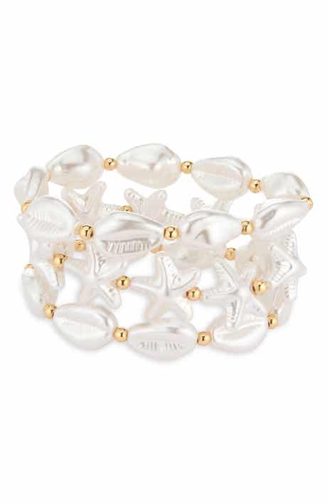 NATASHA Set of 3 Pearly Shell & Starfish Beaded Stretch Bracelets