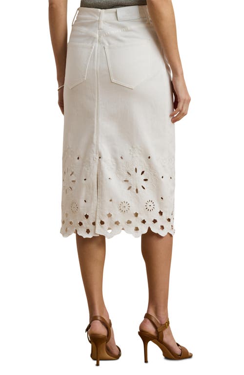 Ralph Lauren Petite Eyelet Denim Midi Skirt