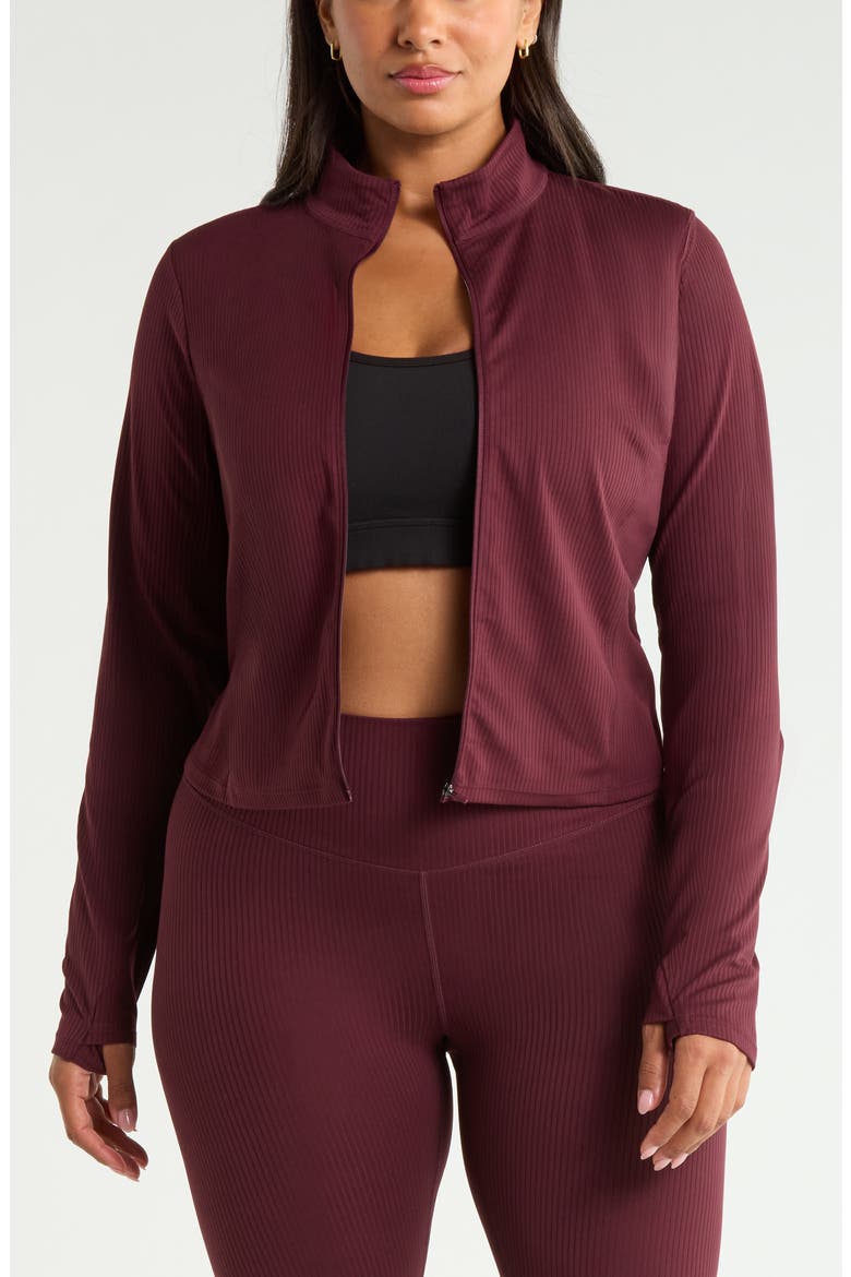 Thrive Rib Full Zip Jacket, Main, color, BURGUNDY STEM