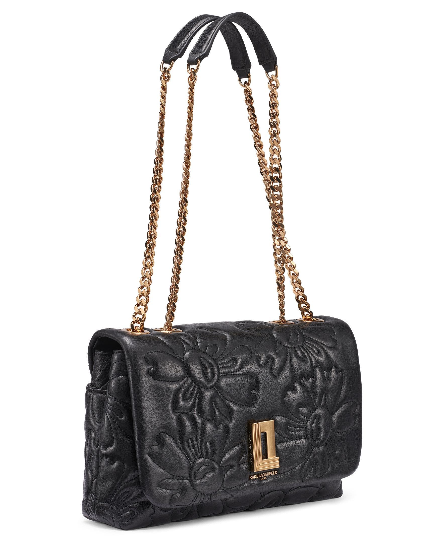 KARL LAGERFELD PARIS Lafayette Quilted Floral Shoulder, Alternate, color, Black/Gold