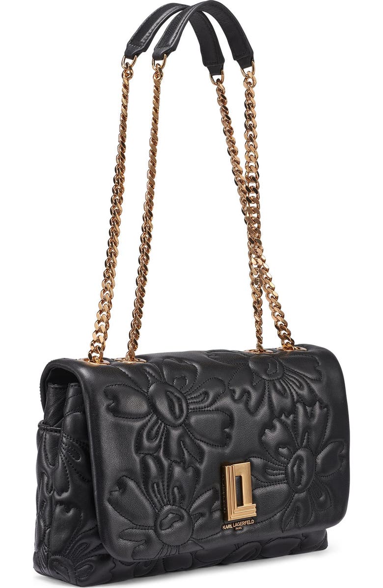 KARL LAGERFELD PARIS Lafayette Quilted Floral Shoulder, Alternate, color, Black/Gold