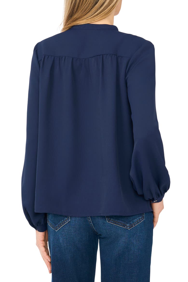 Shirred Mock Neck Button-Up Shirt, Alternate, color, CLASSIC NAVY