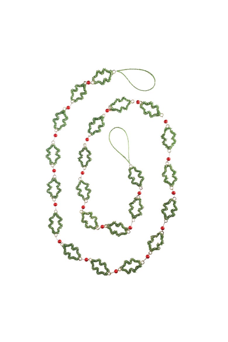 Glass Beaded Holly & Berries Garland with Iron Accents, Main, color, Red and Green