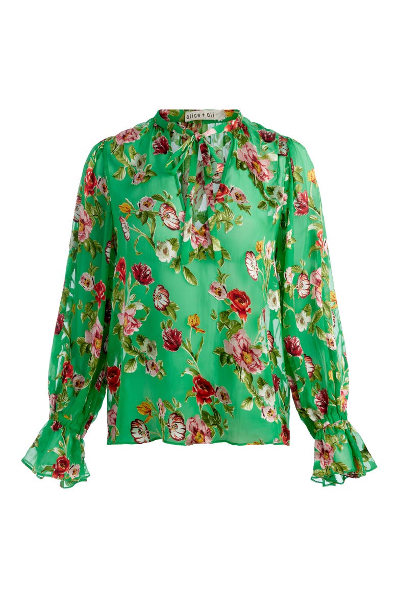 Moranne Floral Print Tie Neck Top, Alternate, color, HAMPTONS FLORAL SMALL