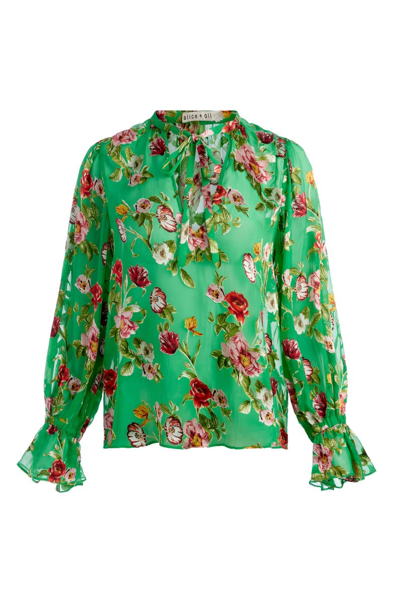 Alice + Olivia Moranne Floral Print Tie Neck Top, Alternate, color, Hamptons Floral Small