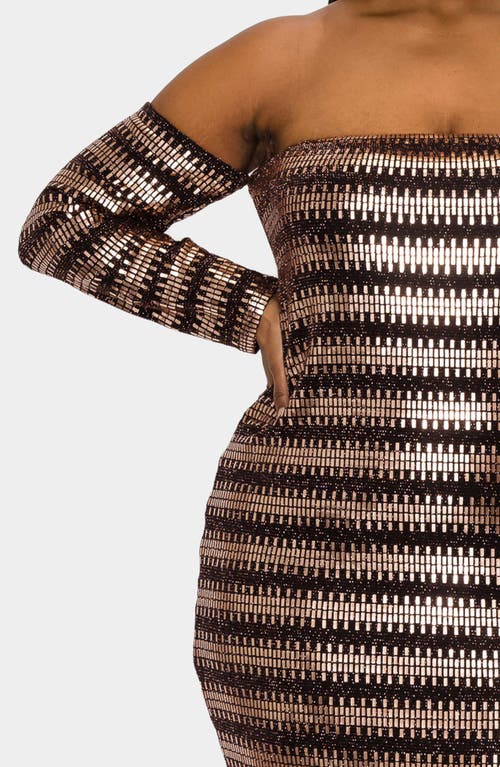 L I V D Temptations Sequin Off The Shoulder Long Sleeve Maxi Dress In Multi