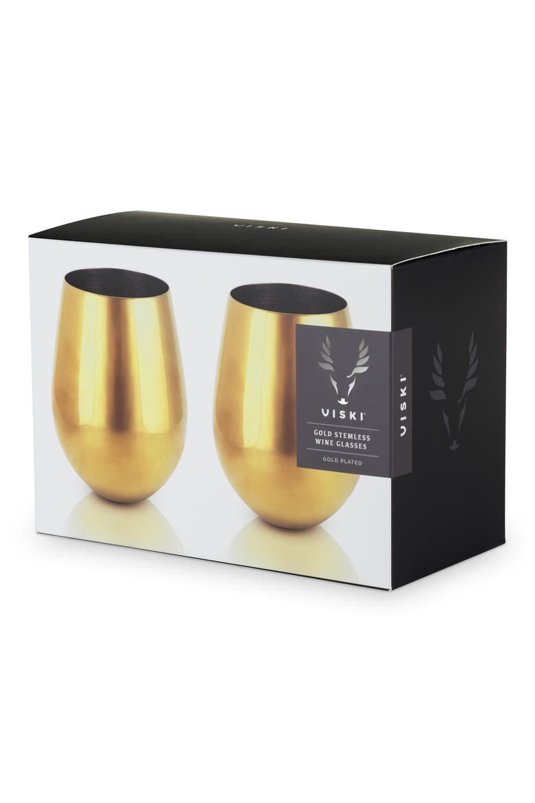 Stemless Wine Glasses Set of 2, Alternate, color, GOLD