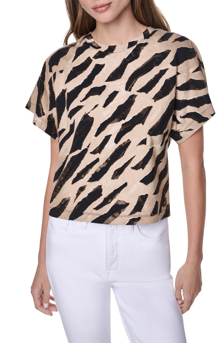 DKNY Dolman Sleeve Stretch Cotton Top, Main, color, Geo Animal