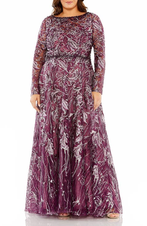 Long Sleeve High Neck Embroidered Gown