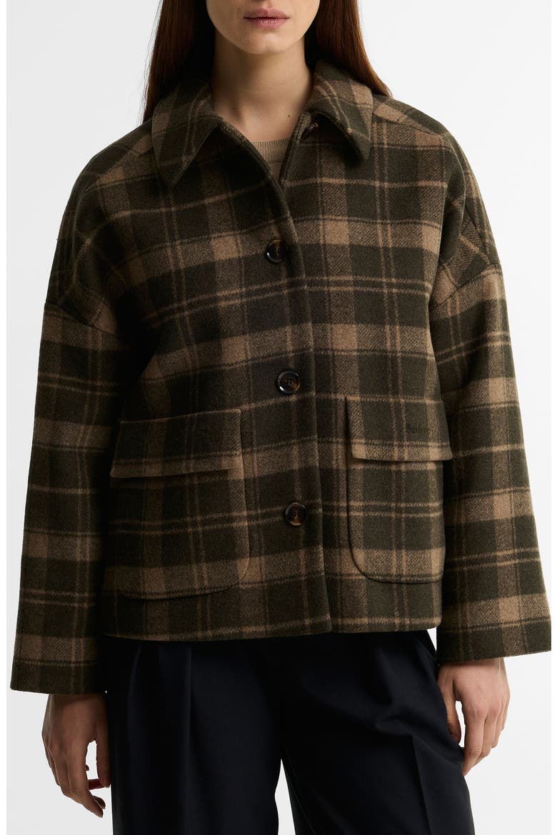 Myla Checked Wool Blend Coat, Main, color, OLIVE/ BISCUIT CHECK