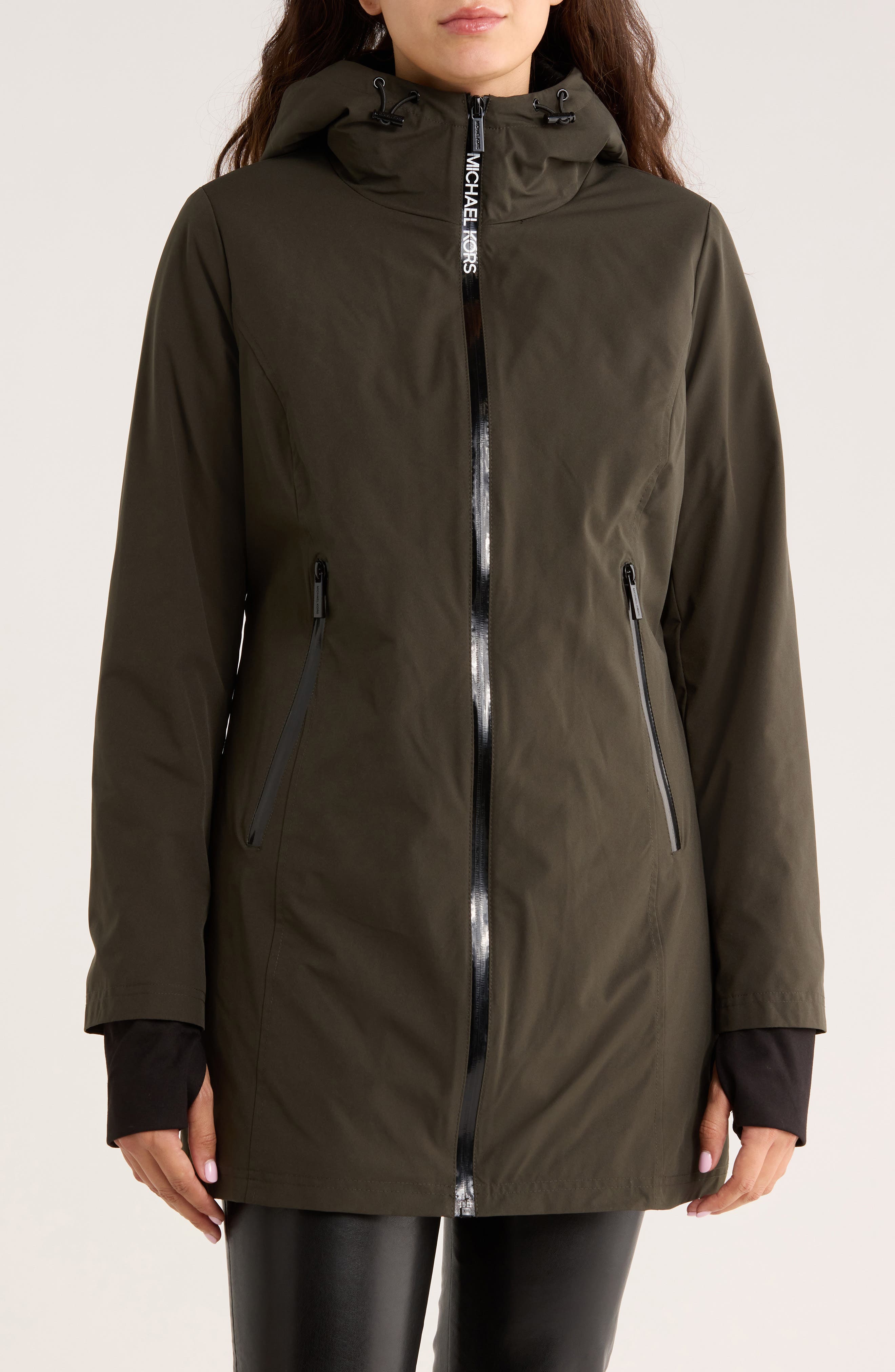 Michael Kors Water Resistant Faux Fur Lined Hood Insulated Softshell Jacket