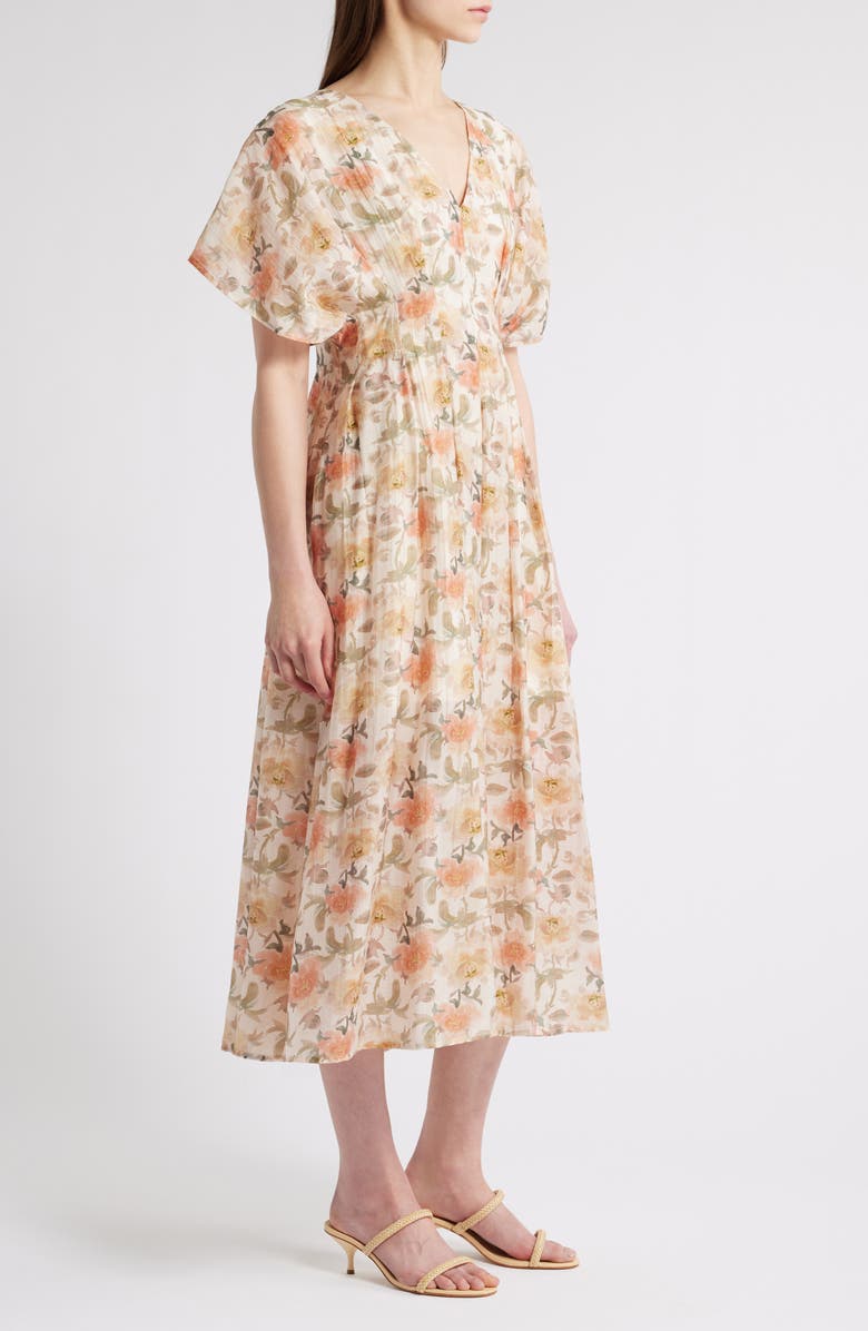 Mila Mae Floral Dolman Sleeve Midi Dress, Alternate, color, Peach Floral
