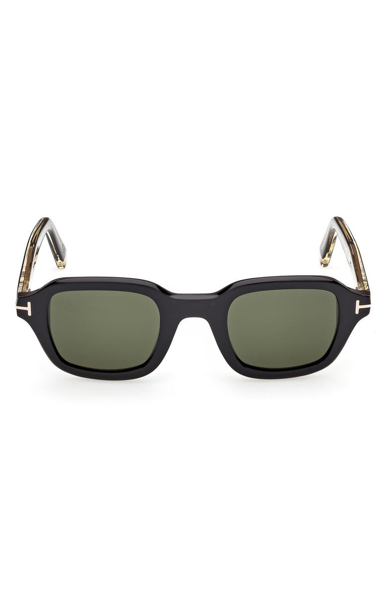 TOM FORD 46mm Small Square Sunglasses, Main, color, Black Yellow Gold / Green