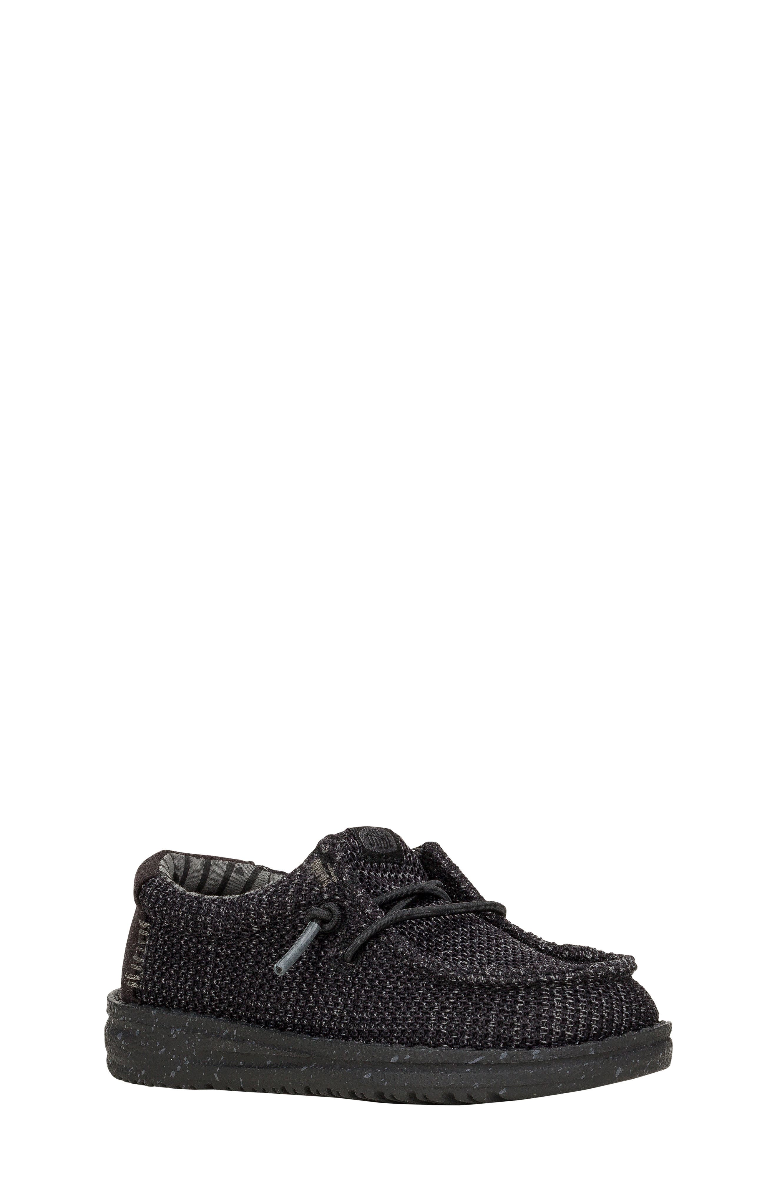 Hey Dude Kids' Wally Stretch Sox Slip-On, Main, color, Black/ Black