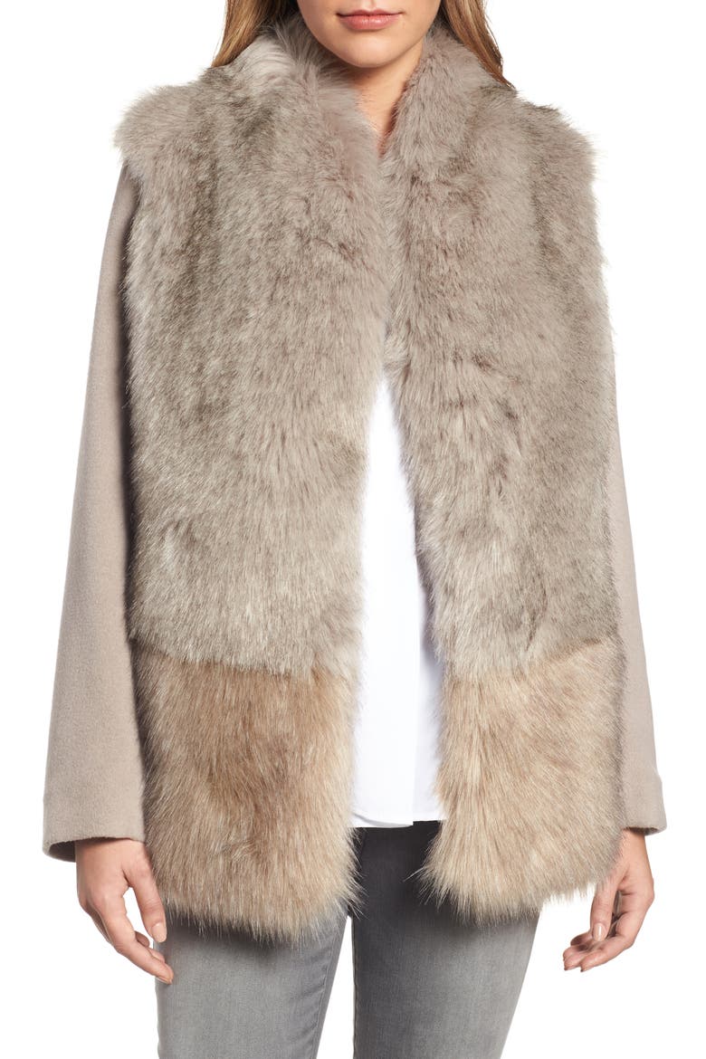 Maddie Wool Blend Sleeve Faux Fur Jacket, Main, color, BROWN SUGAR COMBO