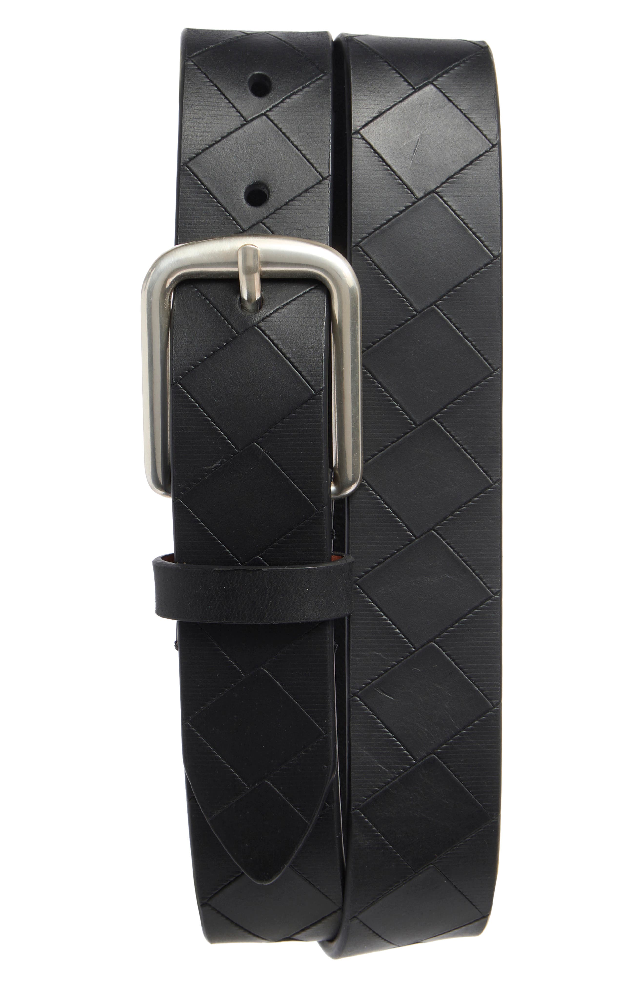 Johnston & Murphy Basketweave Embossed Leather Belt