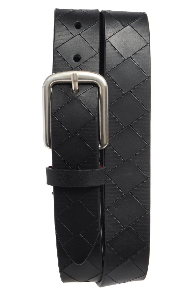 Johnston & Murphy Basketweave Embossed Leather Belt, Main, color, Black