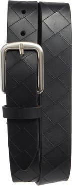 Johnston & Murphy Basketweave Embossed Leather Belt