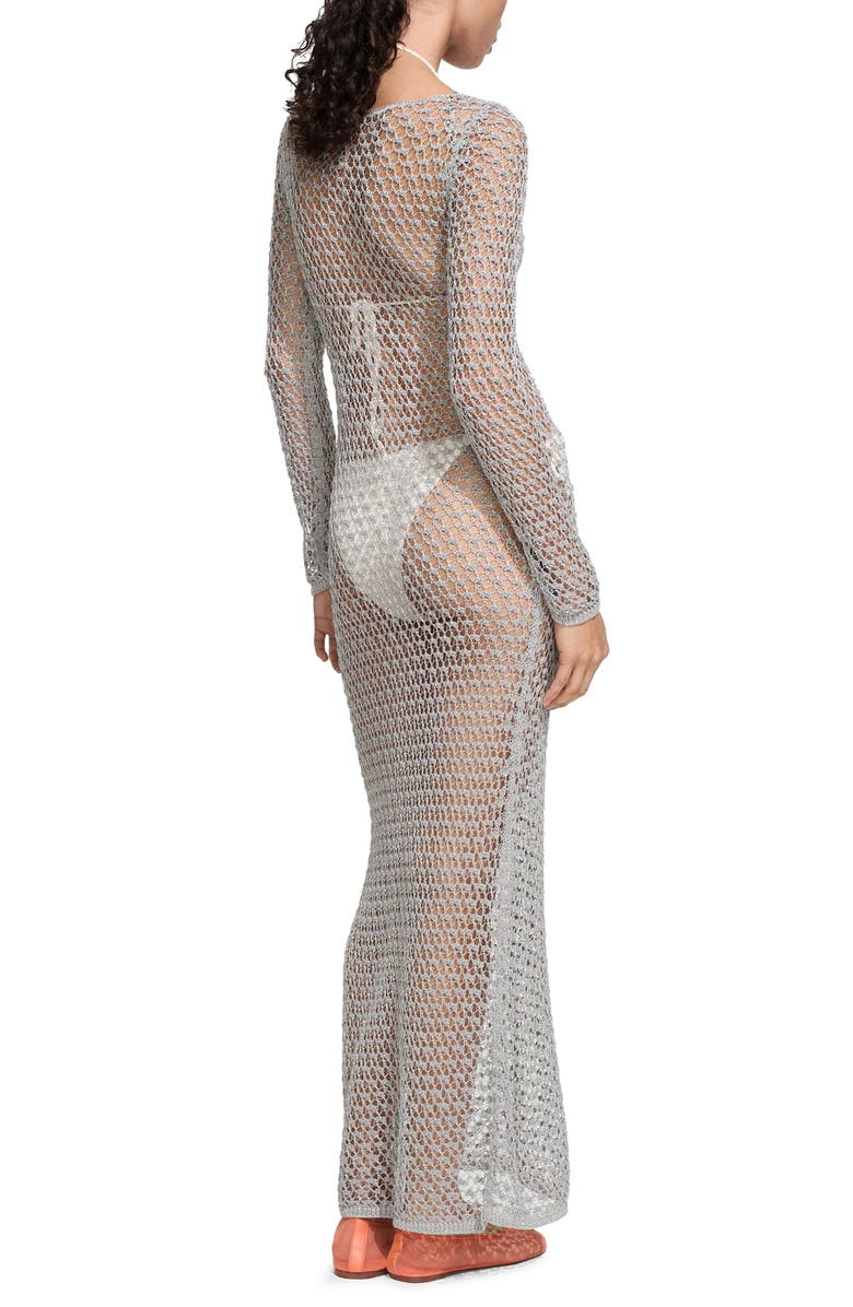 MANGO Metallic Long Sleeve Sheer Maxi Dress, Alternate, color,