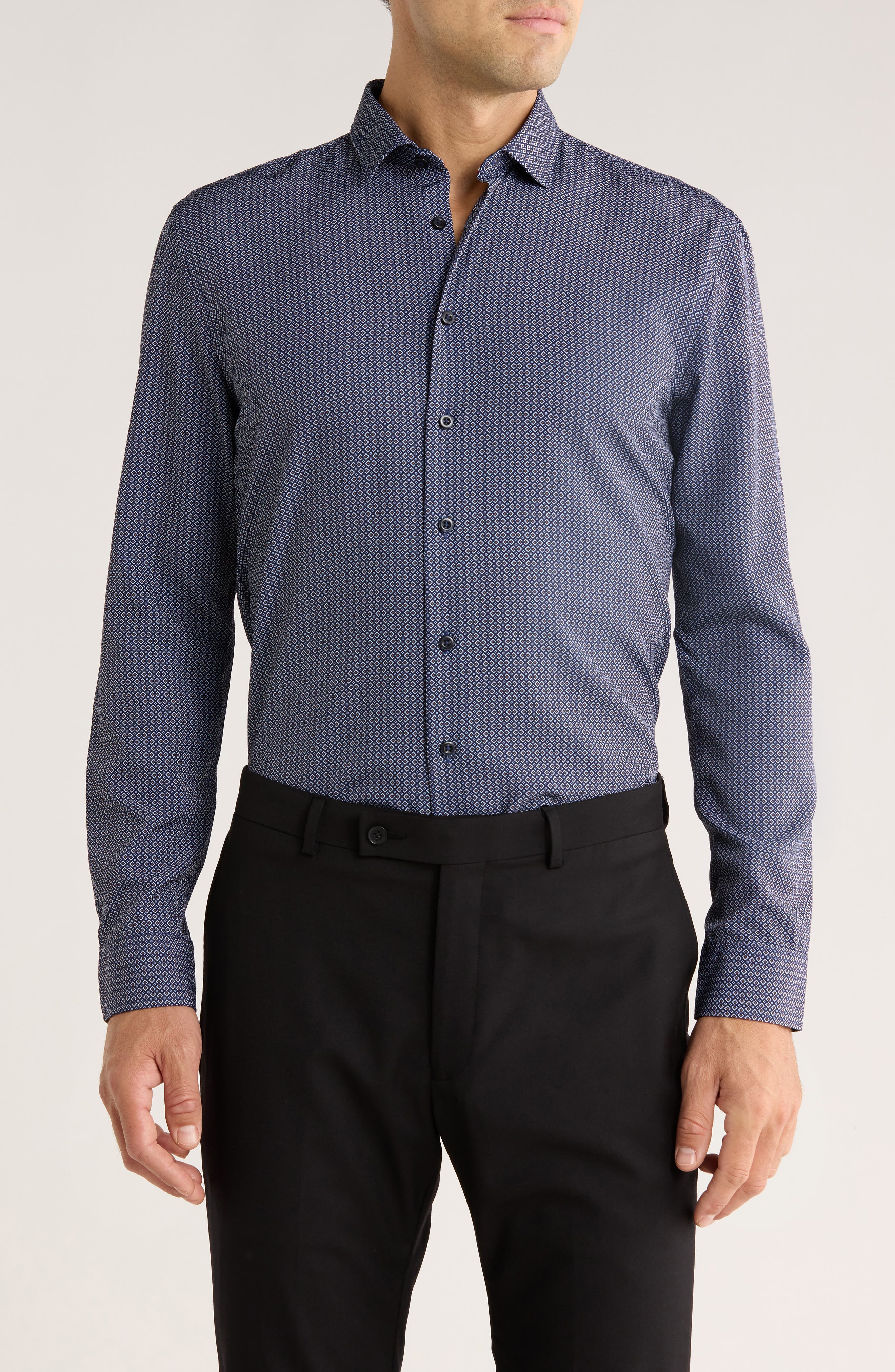 SOUL OF LONDON Geometric Stretch Button-Up Shirt