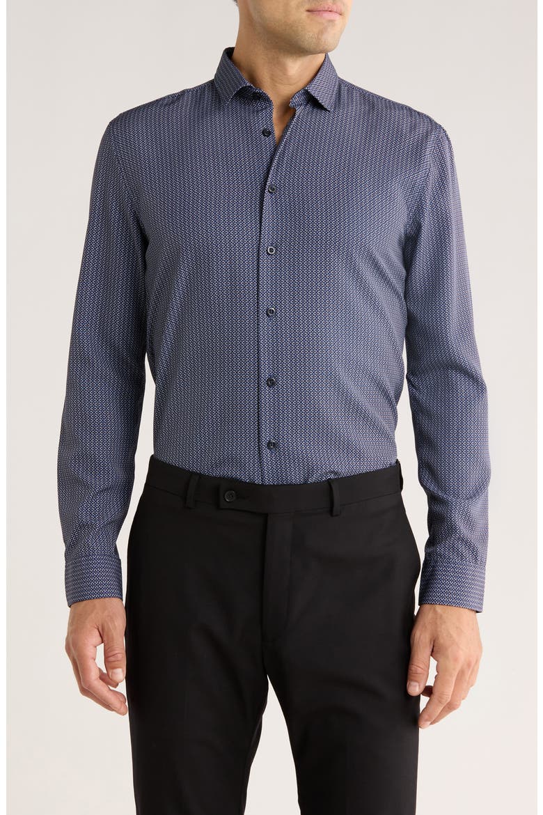 Geometric Stretch Button-Up Shirt, Main, color, NAVY / MARINE