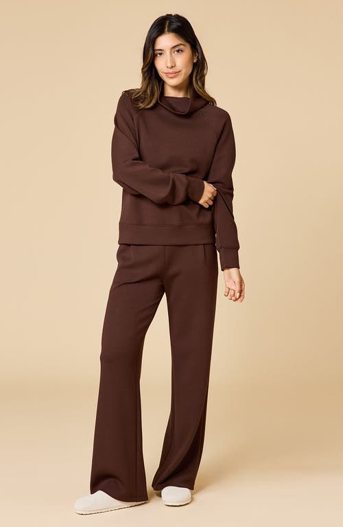 Softies Athleisure Mock Neck And Pleated Pant Set In Brown