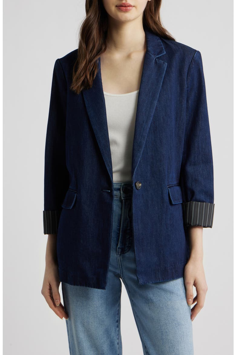 Jennie One-Button Denim Blazer, Main, color, INDIGO