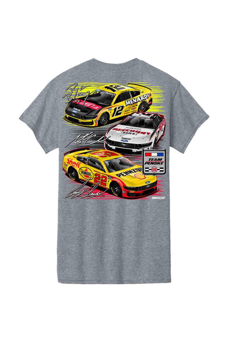 Men's Team Penske  Athletic Heather Gray Team Penske Three-Car Team T-Shirt, Alternate, color, Athletic Heather Gray