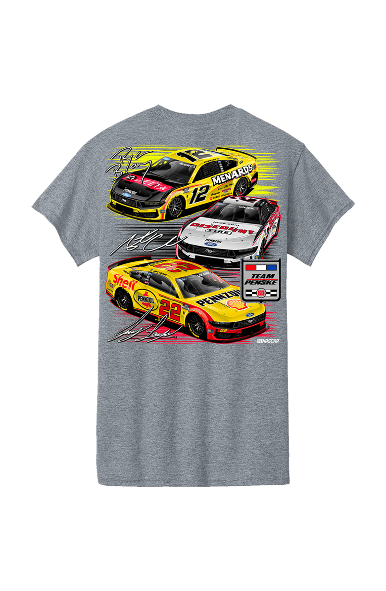 TEAM PENSKE Men's Team Penske Athletic Heather Gray Team Penske Three-Car Team T-Shirt, Alternate, color, Athletic Heather Gray