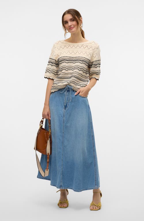 Vero Moda Pattern Pointelle Sweater In Birch Detail W/black