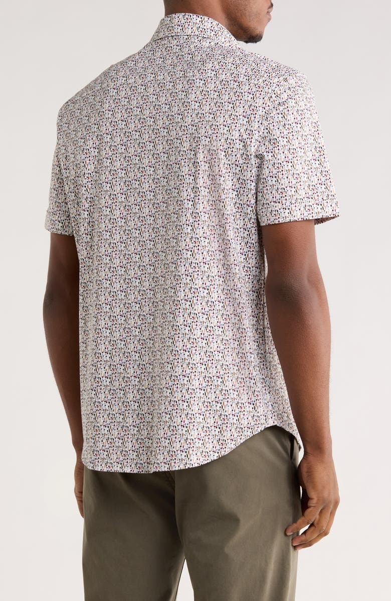 Bugatchi Print Short Sleeve Button-Up Shirt, Alternate, color, Chalk