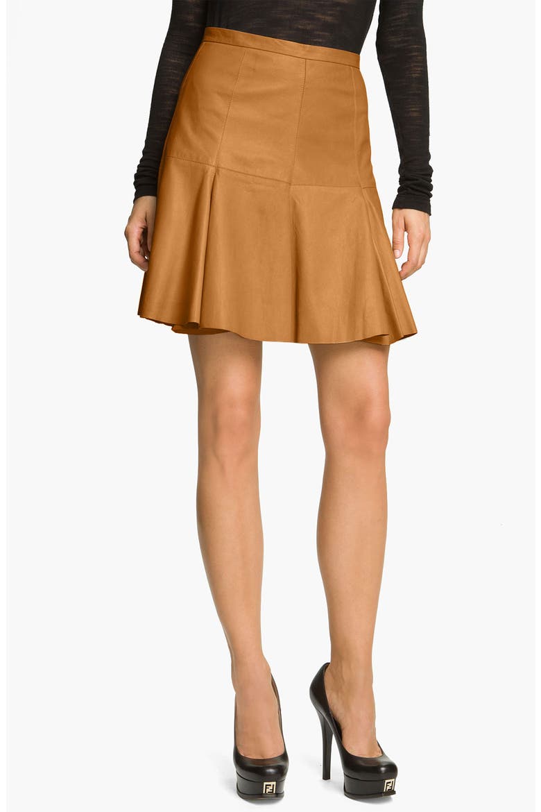Flared Leather Skirt, Main, color, RUST